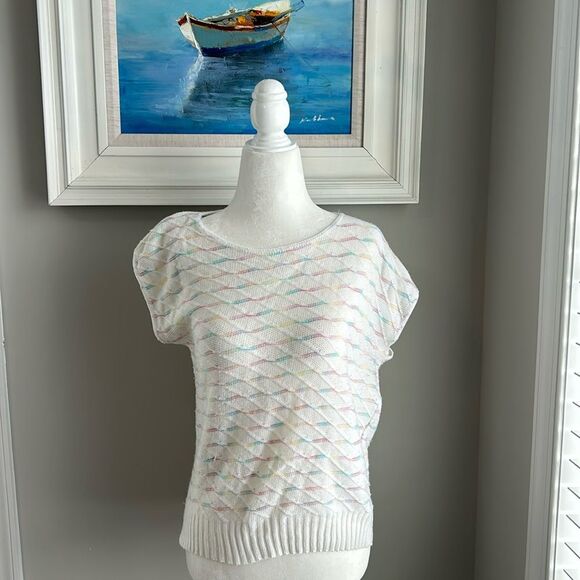 Vintage 70s 80s Brunny Rainbow Shortsleeve Crewneck Sweater - Picture 2 of 12